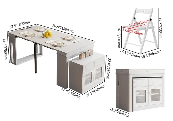 Extendable Dining Table Set Rectangle Storage Sideboard with 4 Chairs
