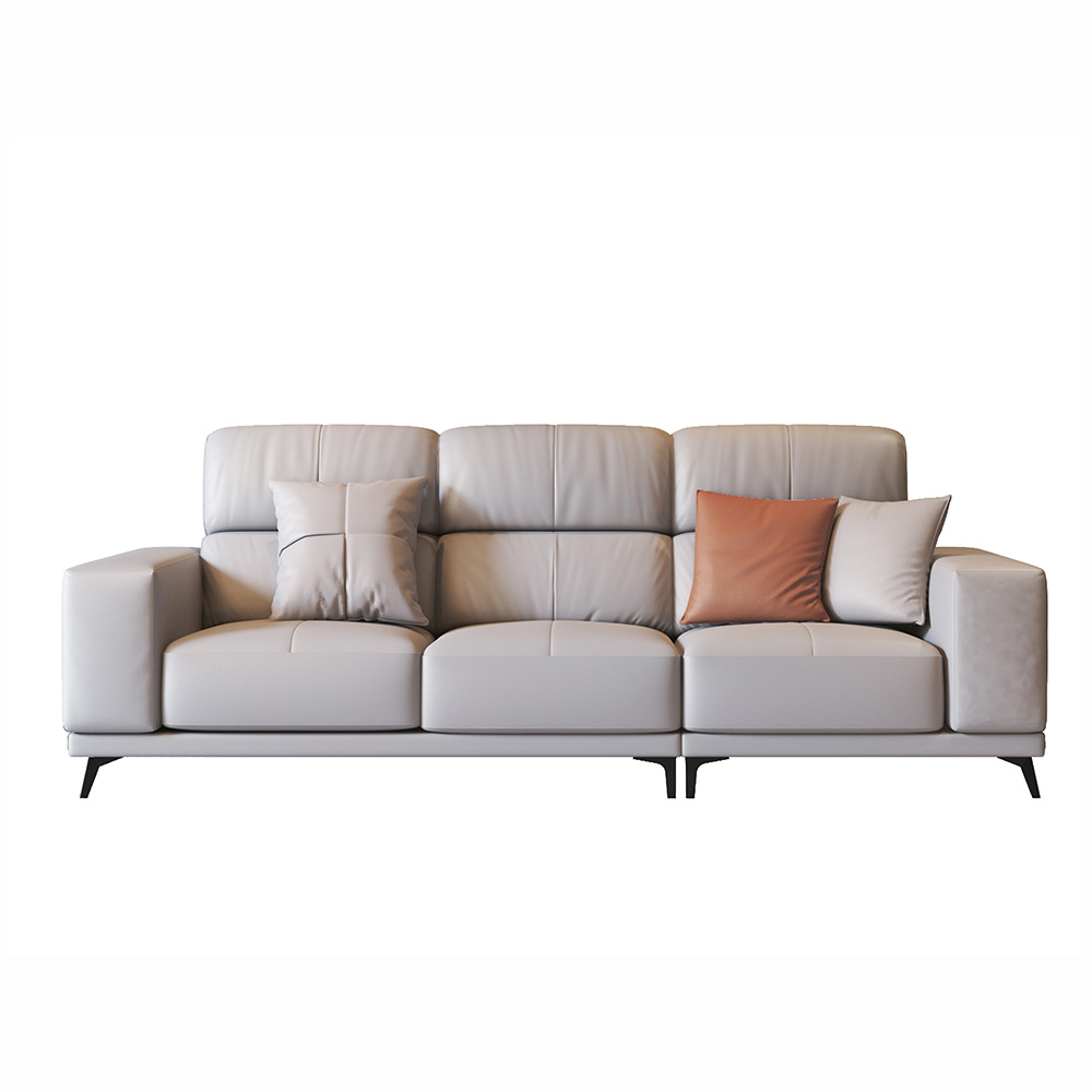 110'' Modern Leather Section Sofa with Doll Cotton Bags, Metal Legs, Gray, Skin Friendly Fabric, For Living Room