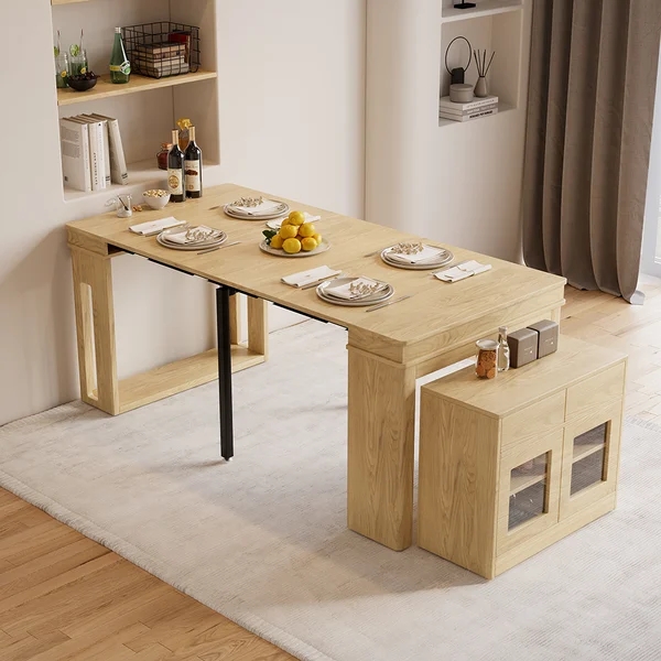 Extendable Dining Table Set Rectangle Storage Sideboard with 4 Chairs
