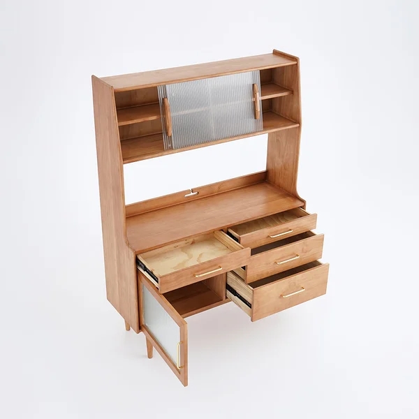 Prosy Mid-Century Modern Natural Sideboard with 3 Doors & 3 Shelves & 3 Drawers in Small