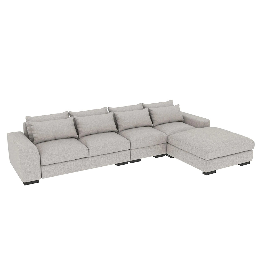 Modern Sectional Sofa with Ottoman, Linen, Corner Sectional Sofa For Lining Room, 140.15'', Beige