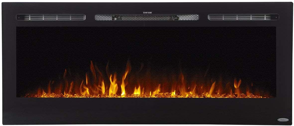 Touchstone 80004 - The Sideline Electric Fireplace - 50 Inch Wide - in Wall Recessed - 5 Flame Settings - Realistic 3 Color Flame - 1500/750 Watt Heater - (Black) - Log & Crystal Hearth Options