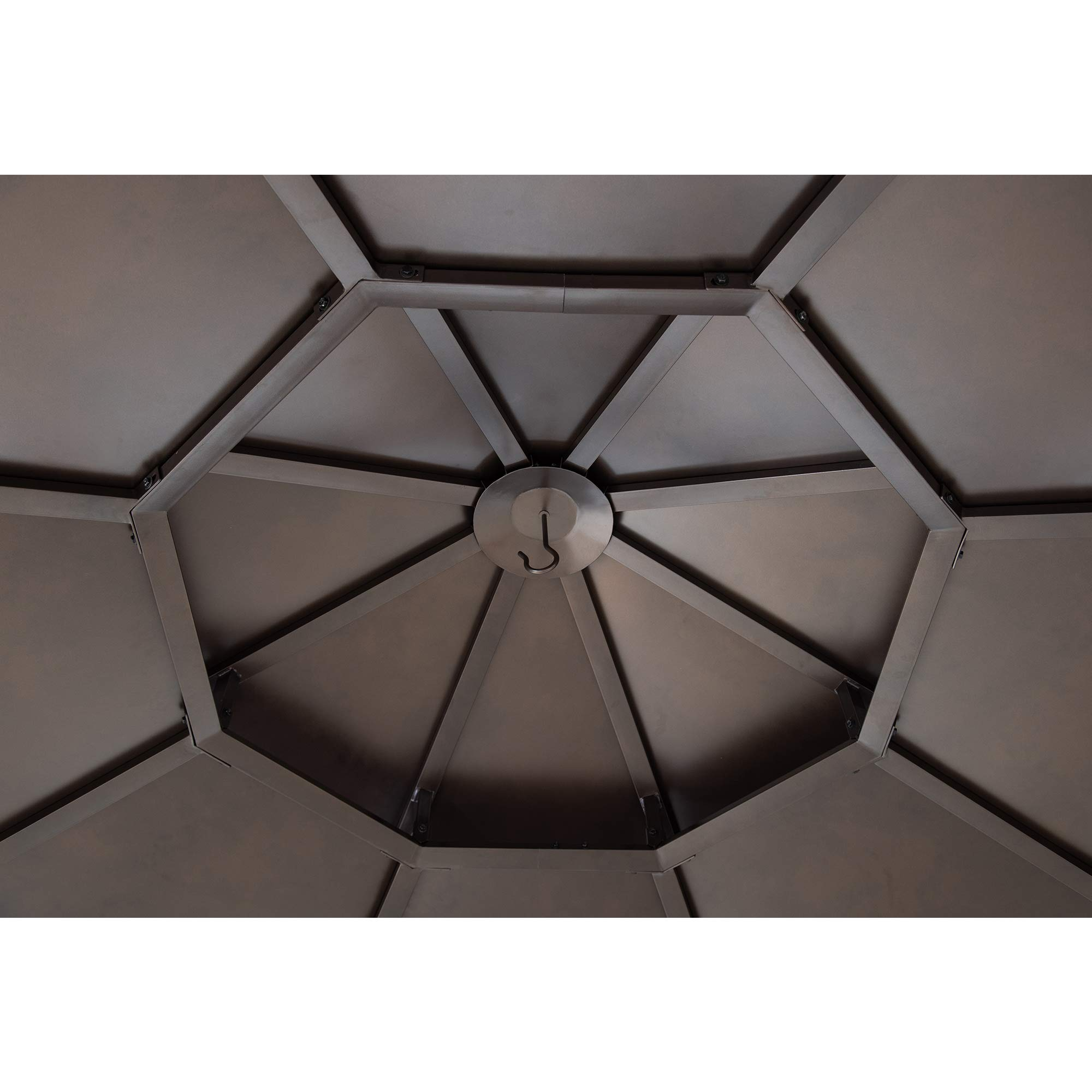 【Gazebo】13x13 Cedar Framed Octagon Wood Gazebo with Brown Double Tiered Steel Hardtop Roof & Ceiling Hook