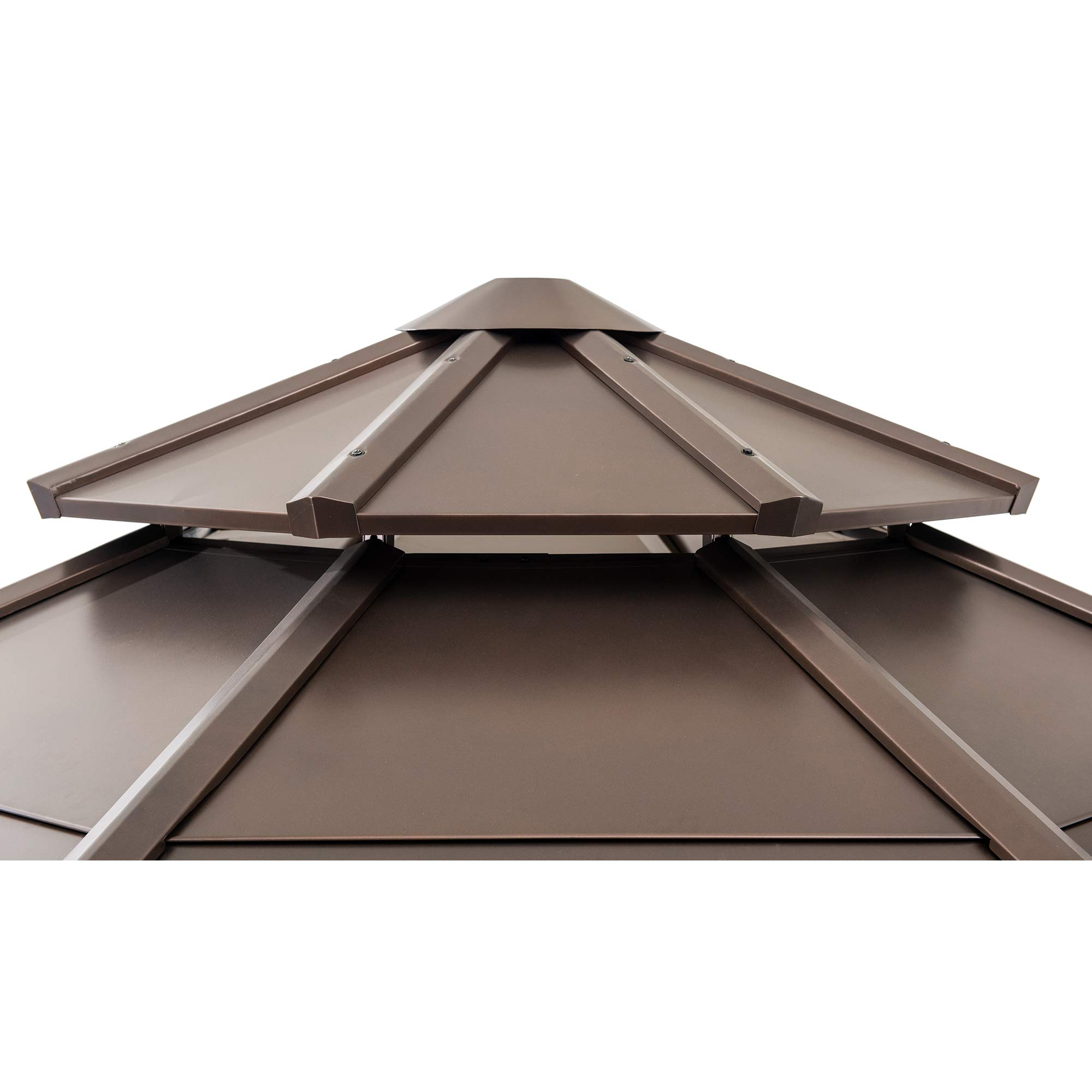 【Gazebo】13x13 Cedar Framed Octagon Wood Gazebo with Brown Double Tiered Steel Hardtop Roof & Ceiling Hook