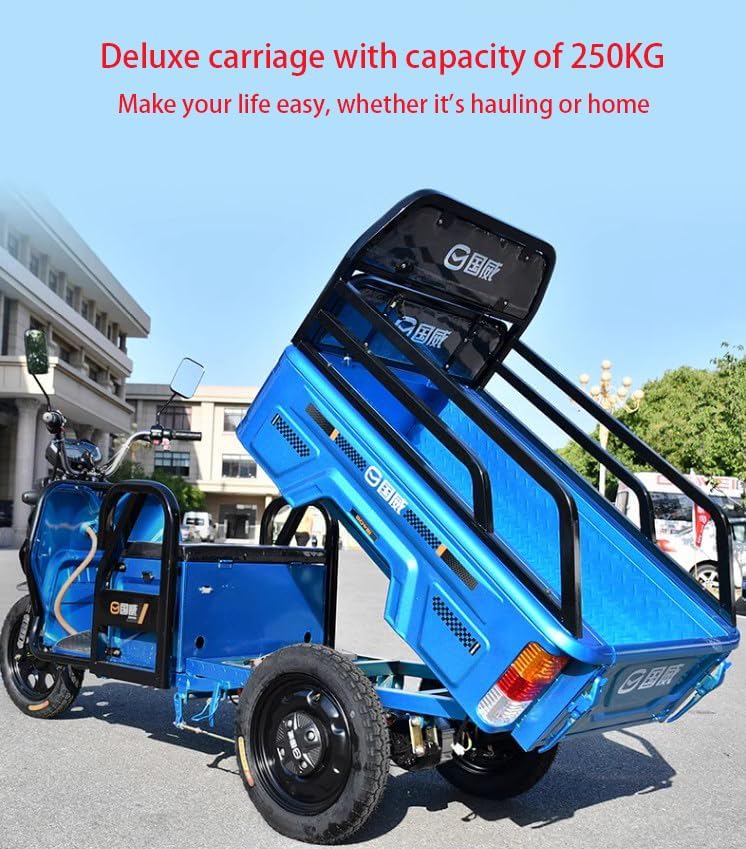 Electric tricycle, adult electric tricycle,agricultural tricycle,garden car, warehouse car, 1000W differential motor,60V~ 32a large capacity battery,250KG loader hopper, Astern please pay attention