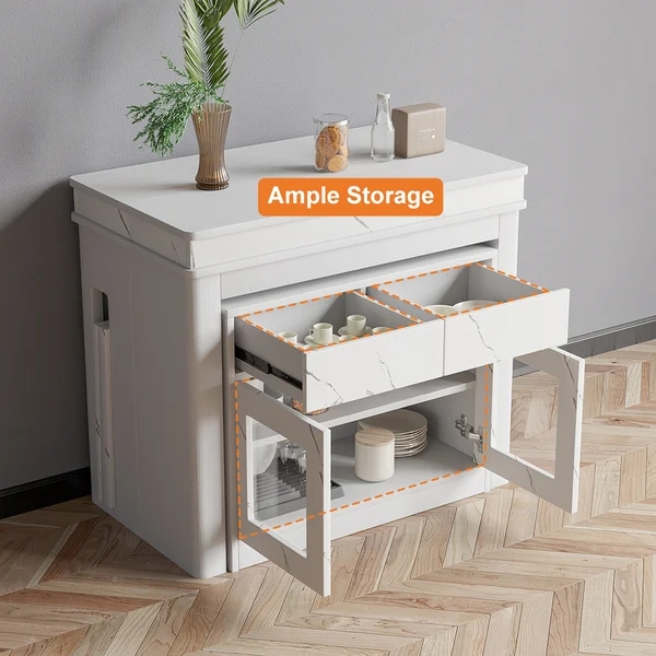 Extendable Dining Table Set Rectangle Storage Sideboard with 4 Chairs