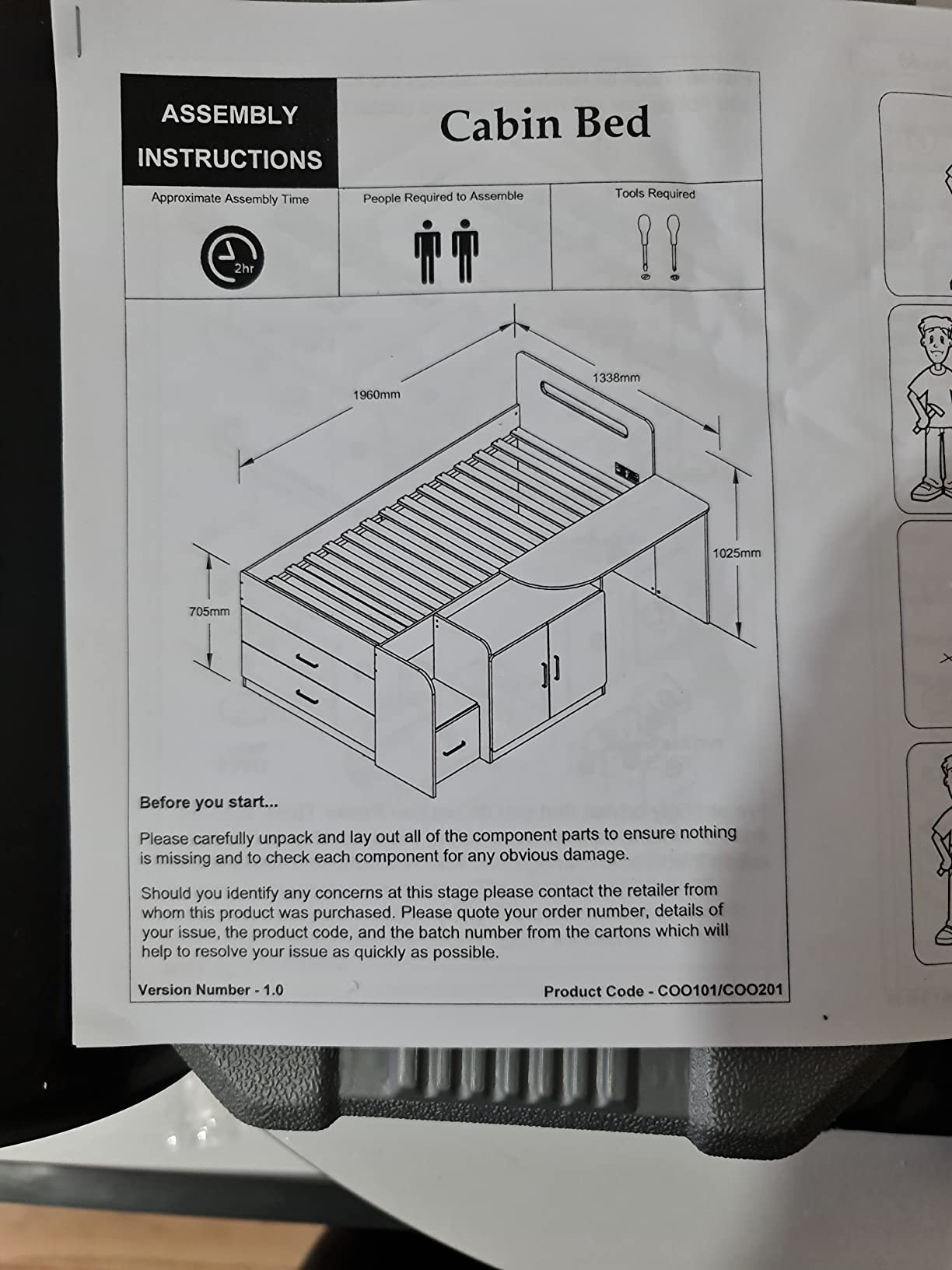 【Furniture】Julian Bowen Cookie Cabin Bed , White/Charcoal, Single