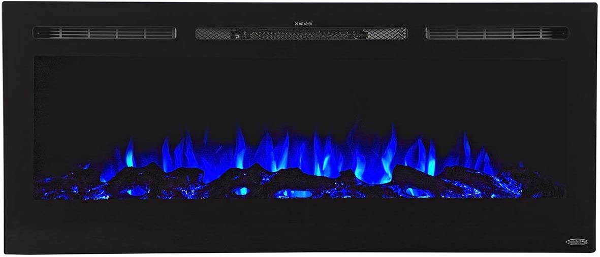 Touchstone 80004 - The Sideline Electric Fireplace - 50 Inch Wide - in Wall Recessed - 5 Flame Settings - Realistic 3 Color Flame - 1500/750 Watt Heater - (Black) - Log & Crystal Hearth Options