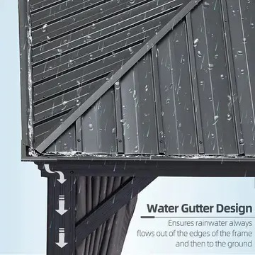 【Gazebo】12' X 16' Permanent Outdoor Hardtop Gazebo，Nettings and Curtains Included