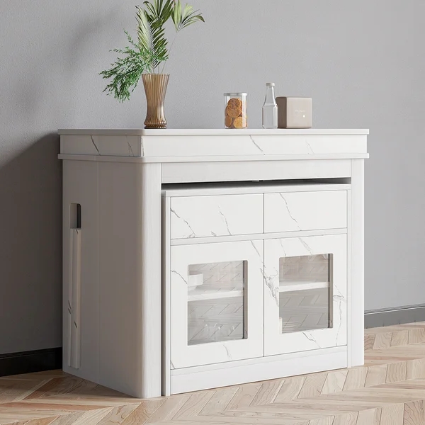 Extendable Dining Table Set Rectangle Storage Sideboard with 4 Chairs