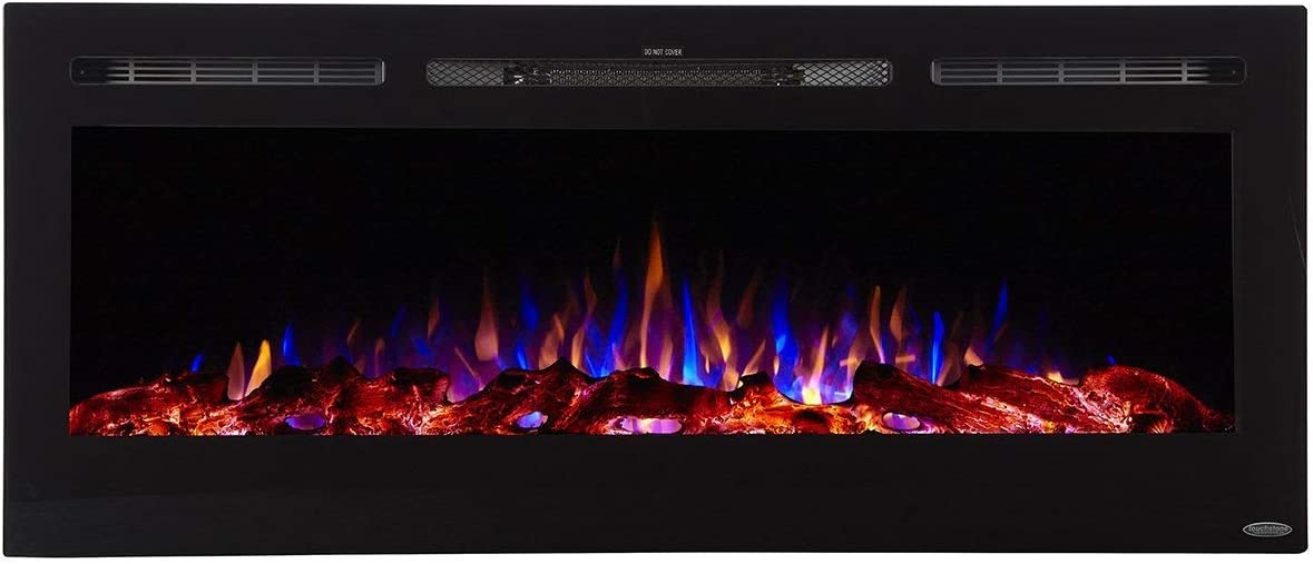 Touchstone 80004 - The Sideline Electric Fireplace - 50 Inch Wide - in Wall Recessed - 5 Flame Settings - Realistic 3 Color Flame - 1500/750 Watt Heater - (Black) - Log & Crystal Hearth Options