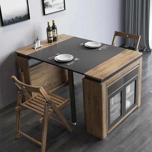 Extendable Dining Table Set Rectangle Storage Sideboard with 4 Chairs