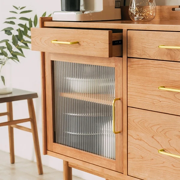 Prosy Mid-Century Modern Natural Sideboard with 3 Doors & 3 Shelves & 3 Drawers in Small