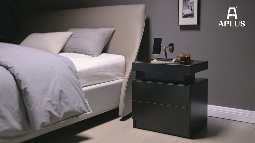 【Furniture】Nightstand Set of 2 LED Nightstand with 2 Drawers, Bedside Table with Drawers for Bedroom Furniture