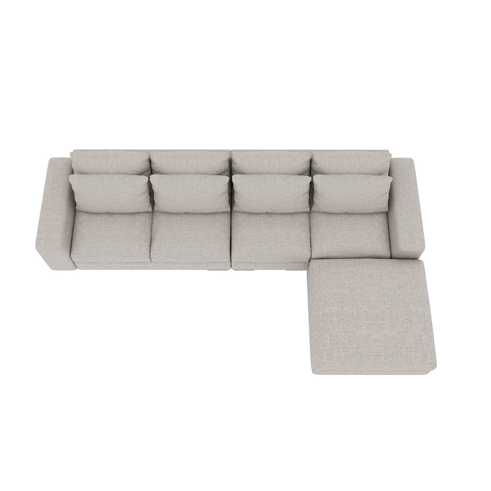 Modern Sectional Sofa with Ottoman, Linen, Corner Sectional Sofa For Lining Room, 140.15'', Beige
