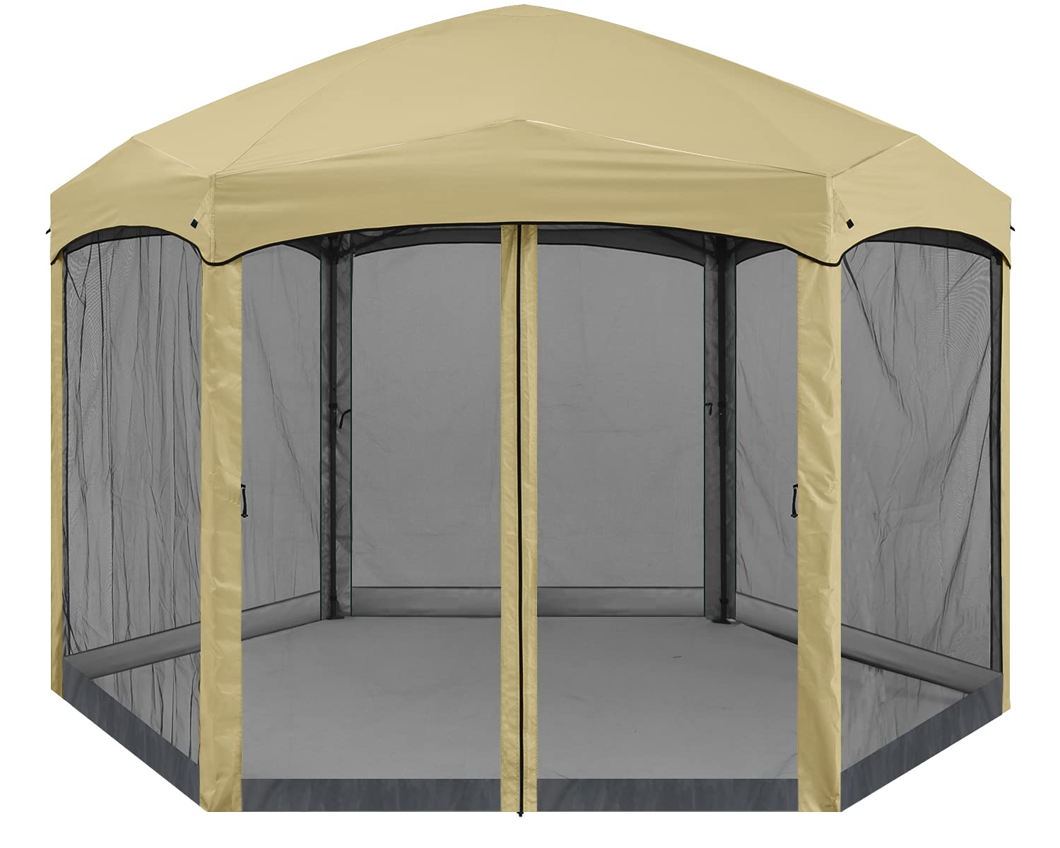 【Gazebo】Pop Up Gazebo 6 Sided Screened Canopy Tent Outdoor Screen House(Beige)