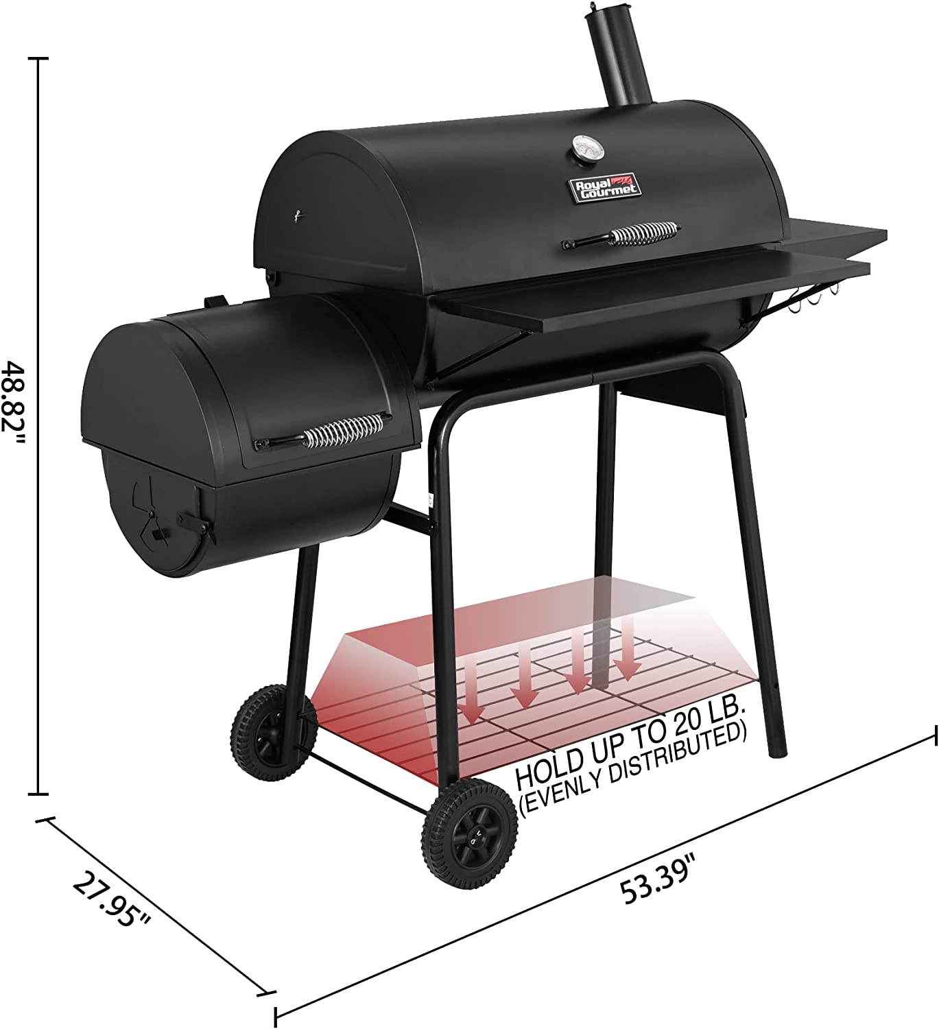 Royal Gourmet CC1830SC Charcoal Grill Offset Smoker with Cover, 811 Square Inches, Black, Outdoor Camping
