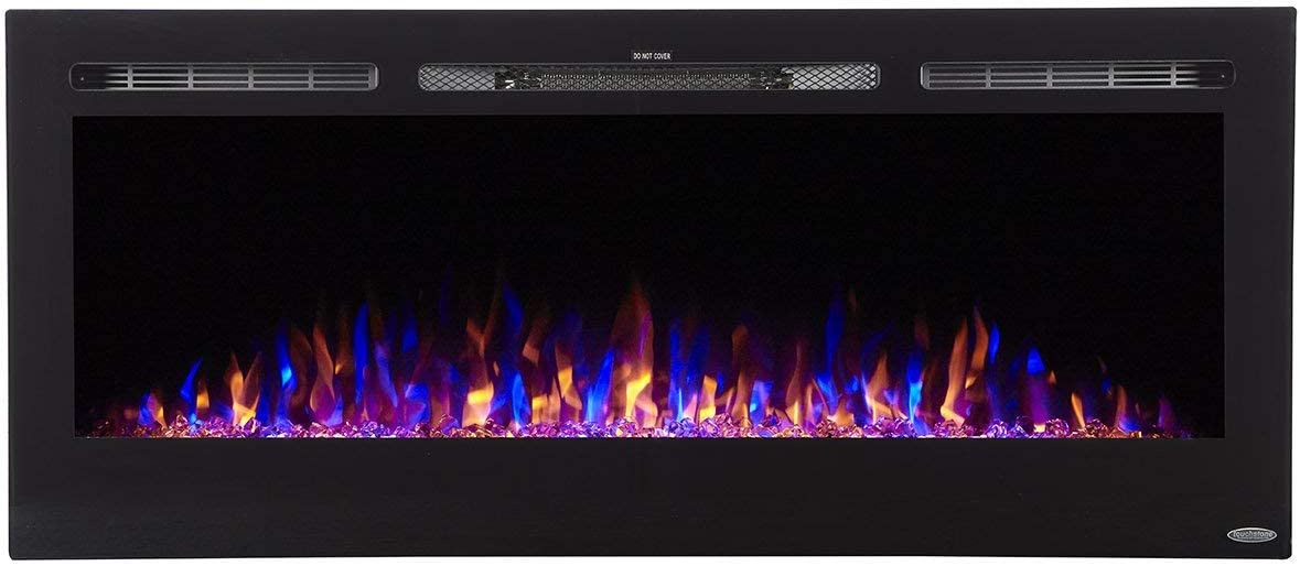Touchstone 80004 - The Sideline Electric Fireplace - 50 Inch Wide - in Wall Recessed - 5 Flame Settings - Realistic 3 Color Flame - 1500/750 Watt Heater - (Black) - Log & Crystal Hearth Options