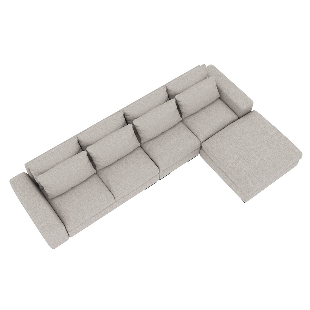 Modern Sectional Sofa with Ottoman, Linen, Corner Sectional Sofa For Lining Room, 140.15'', Beige
