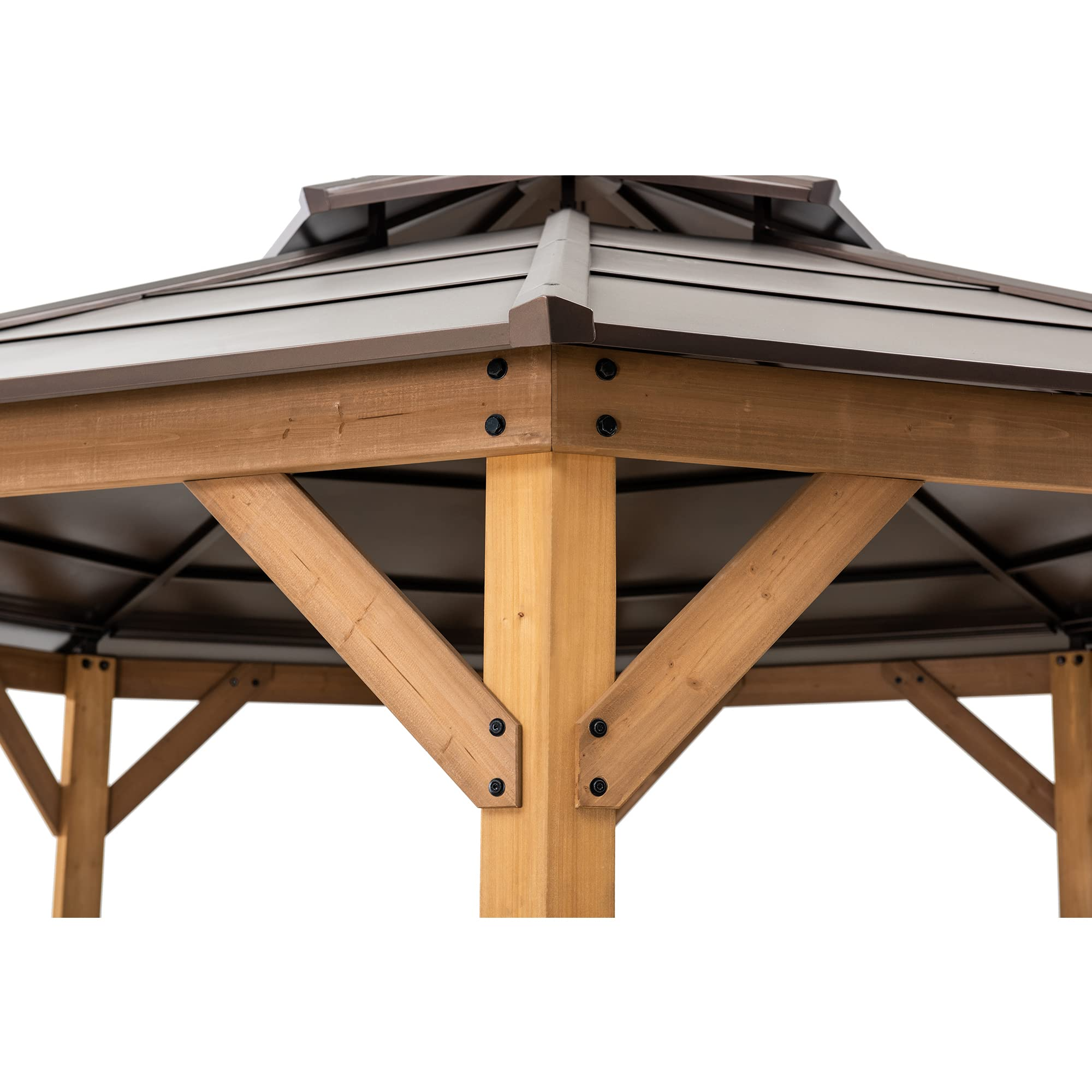 【Gazebo】13x13 Cedar Framed Octagon Wood Gazebo with Brown Double Tiered Steel Hardtop Roof & Ceiling Hook