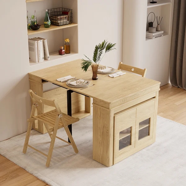 Extendable Dining Table Set Rectangle Storage Sideboard with 4 Chairs