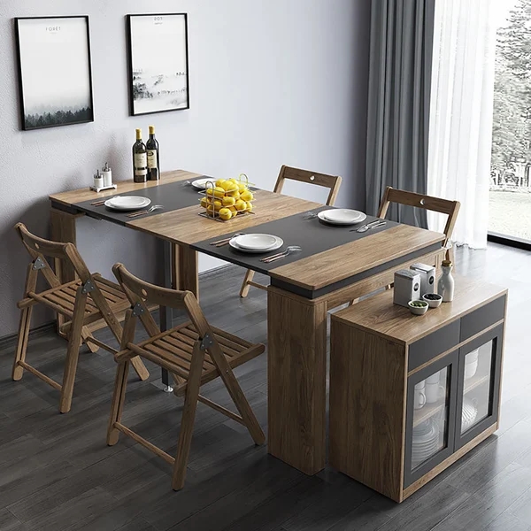 Extendable Dining Table Set Rectangle Storage Sideboard with 4 Chairs